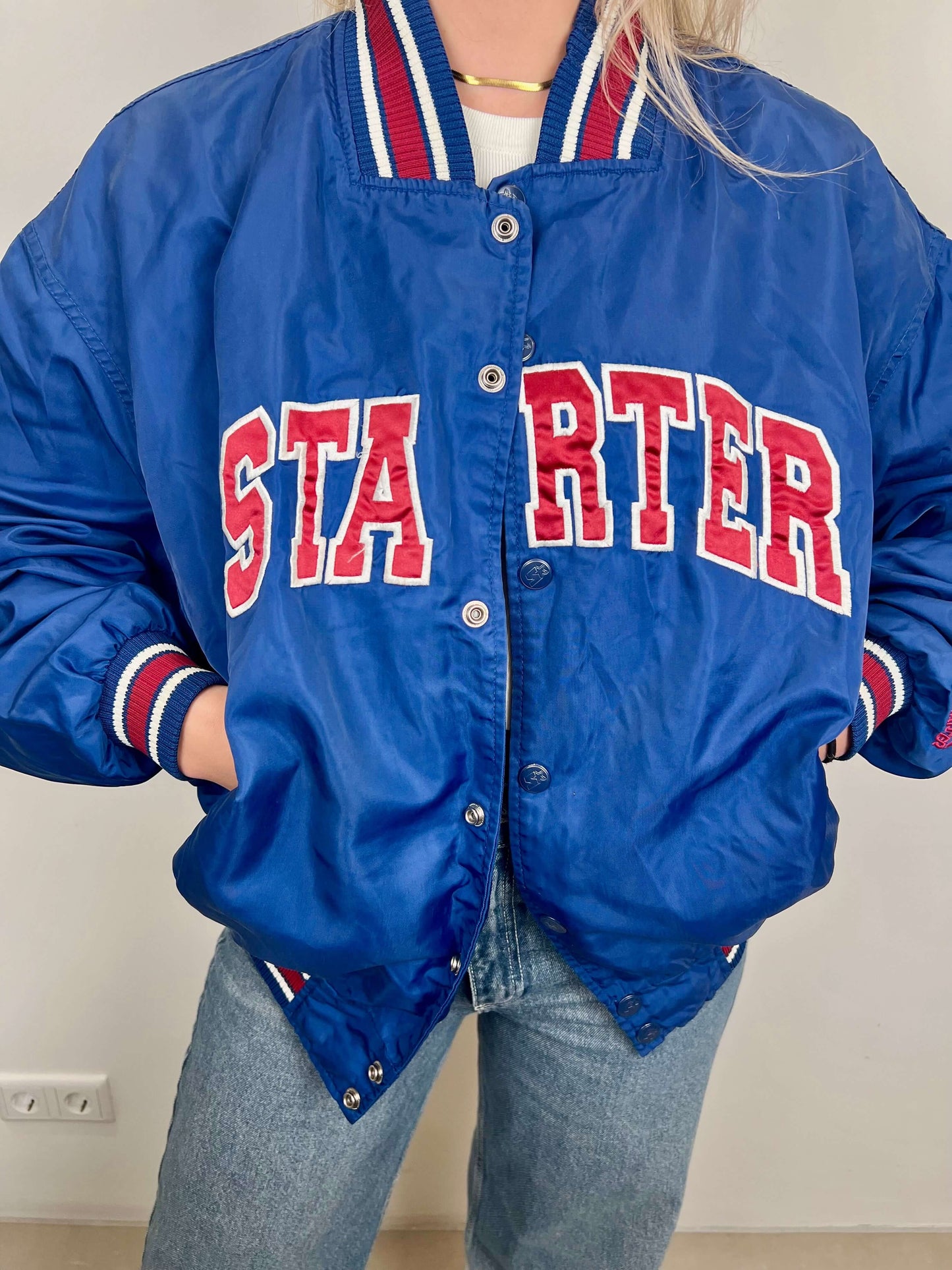 Starter spell out bomber jacket blue | Laura Stappers Vintage