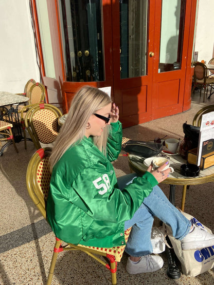 Vintage satin varsity jacket groen | Laura Stappers Vintage