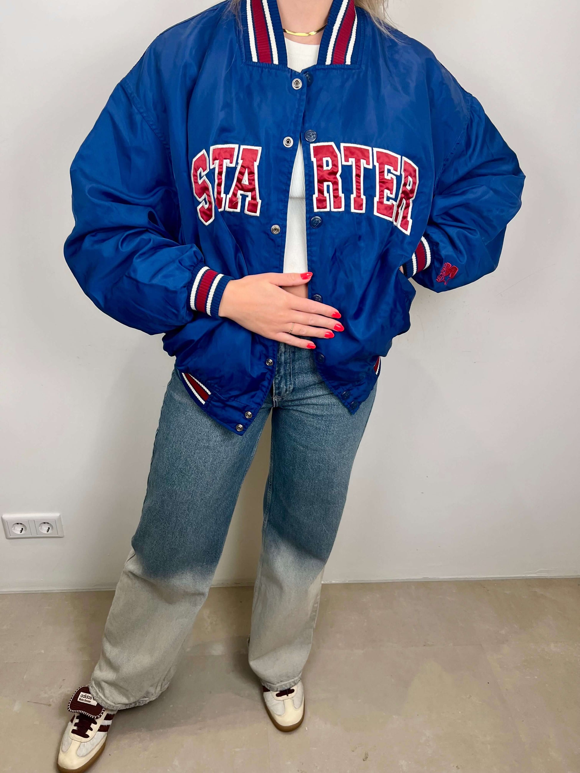 Starter spell out bomber jacket blue | Laura Stappers Vintage