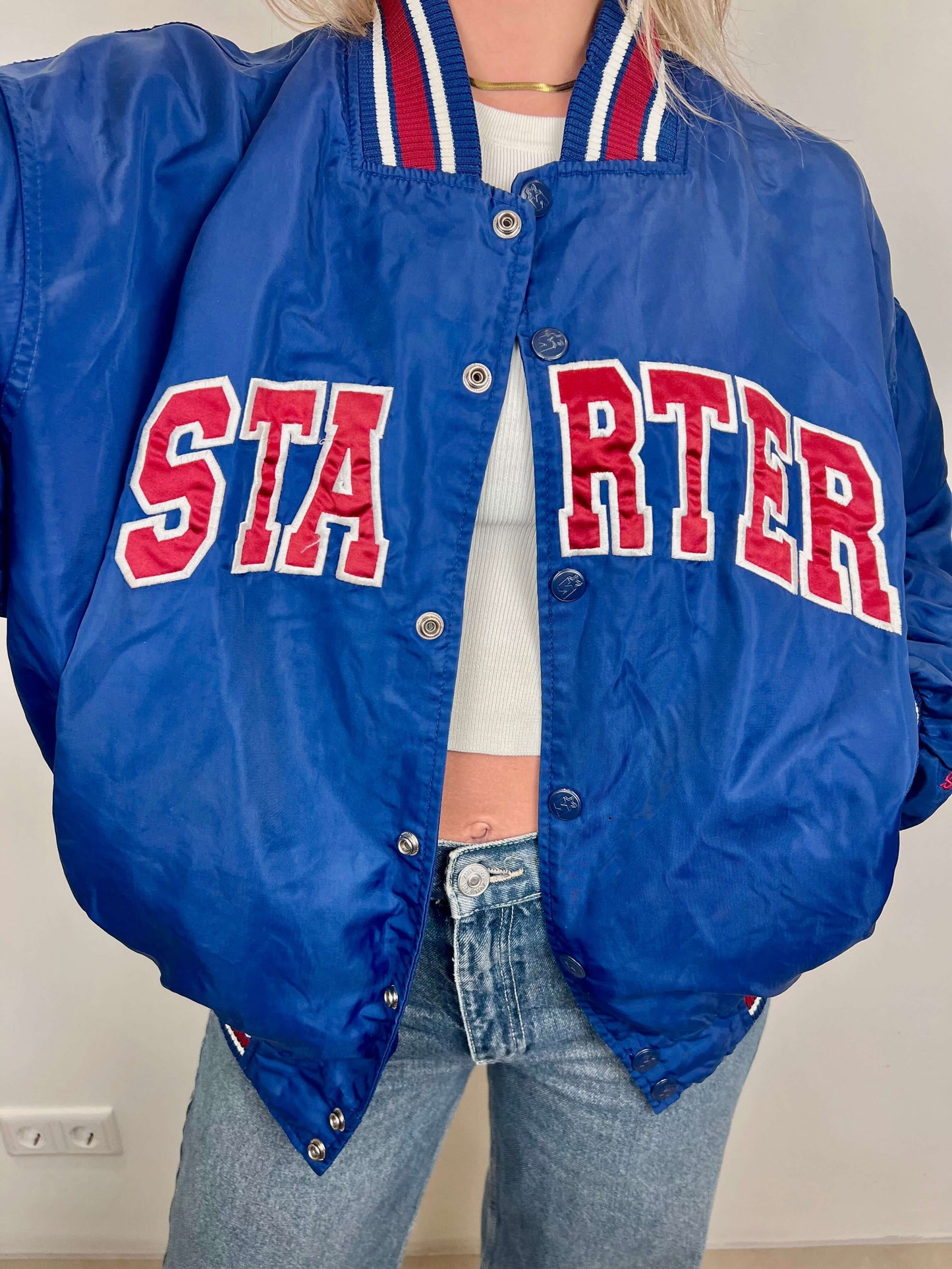 Starter spell out bomber jacket blue | Laura Stappers Vintage