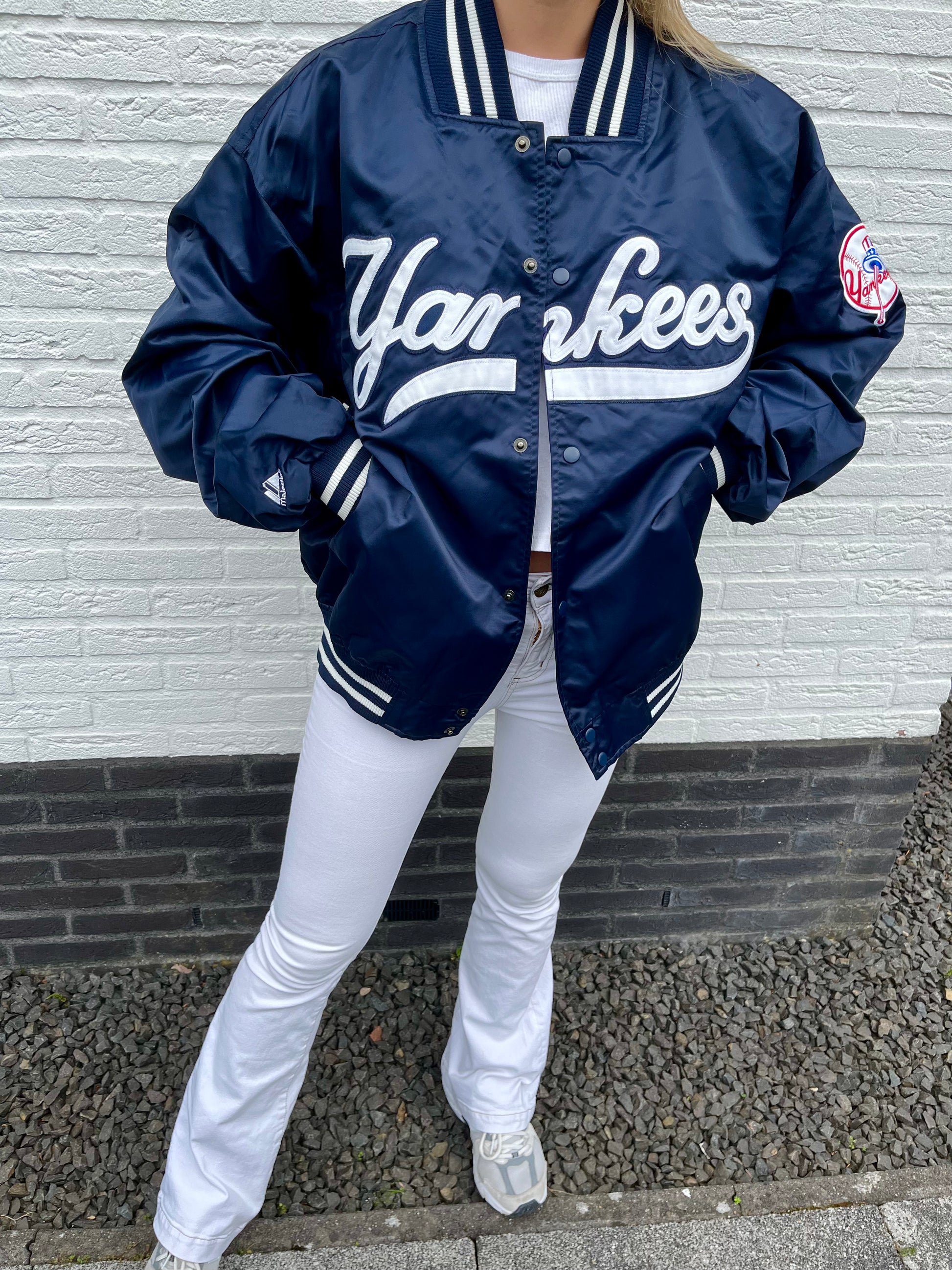 NY Yankees spell-out satin jacket