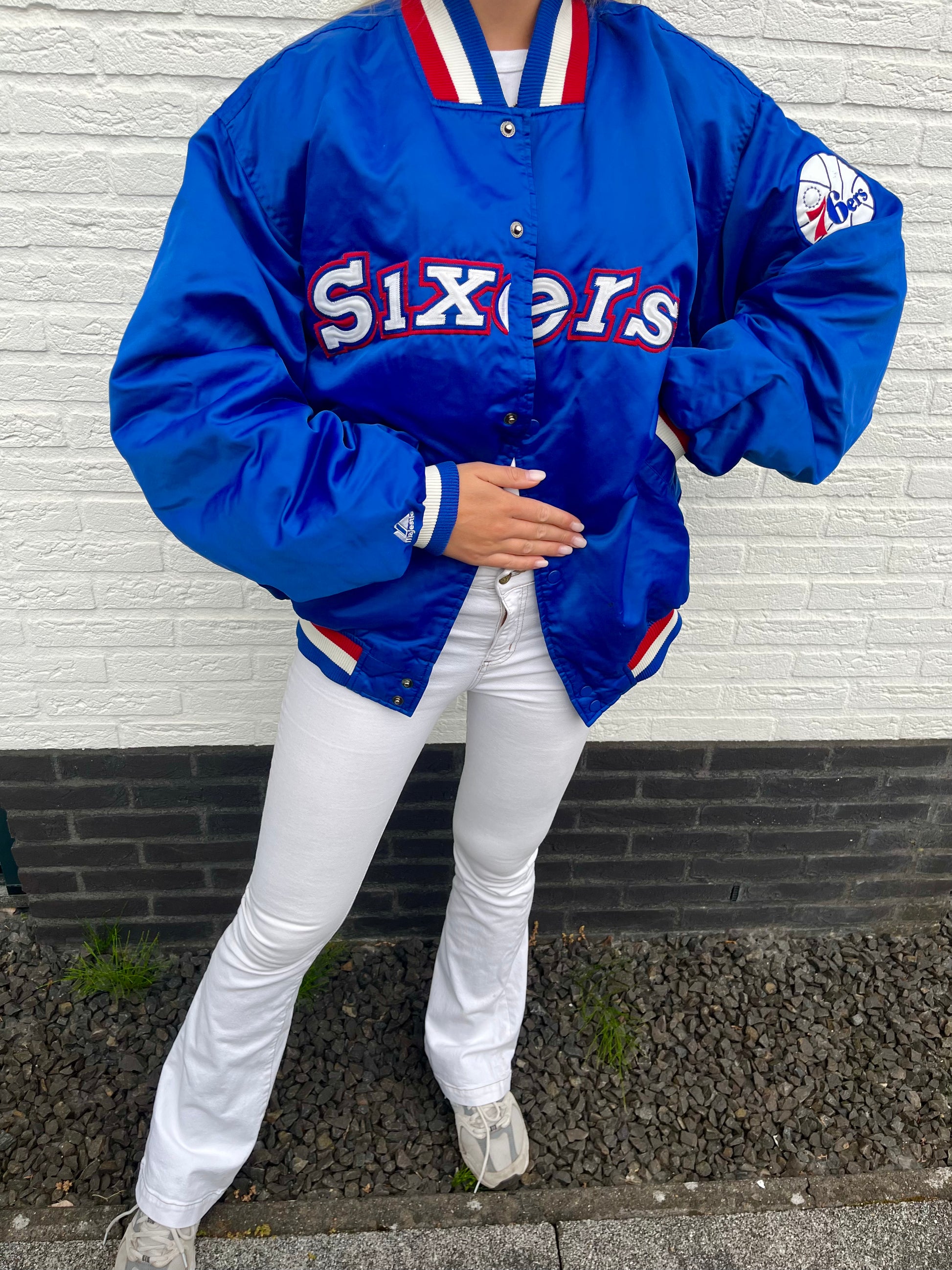 Philadelphia Sixers satin varsity jacket Laura Stappers Vintage