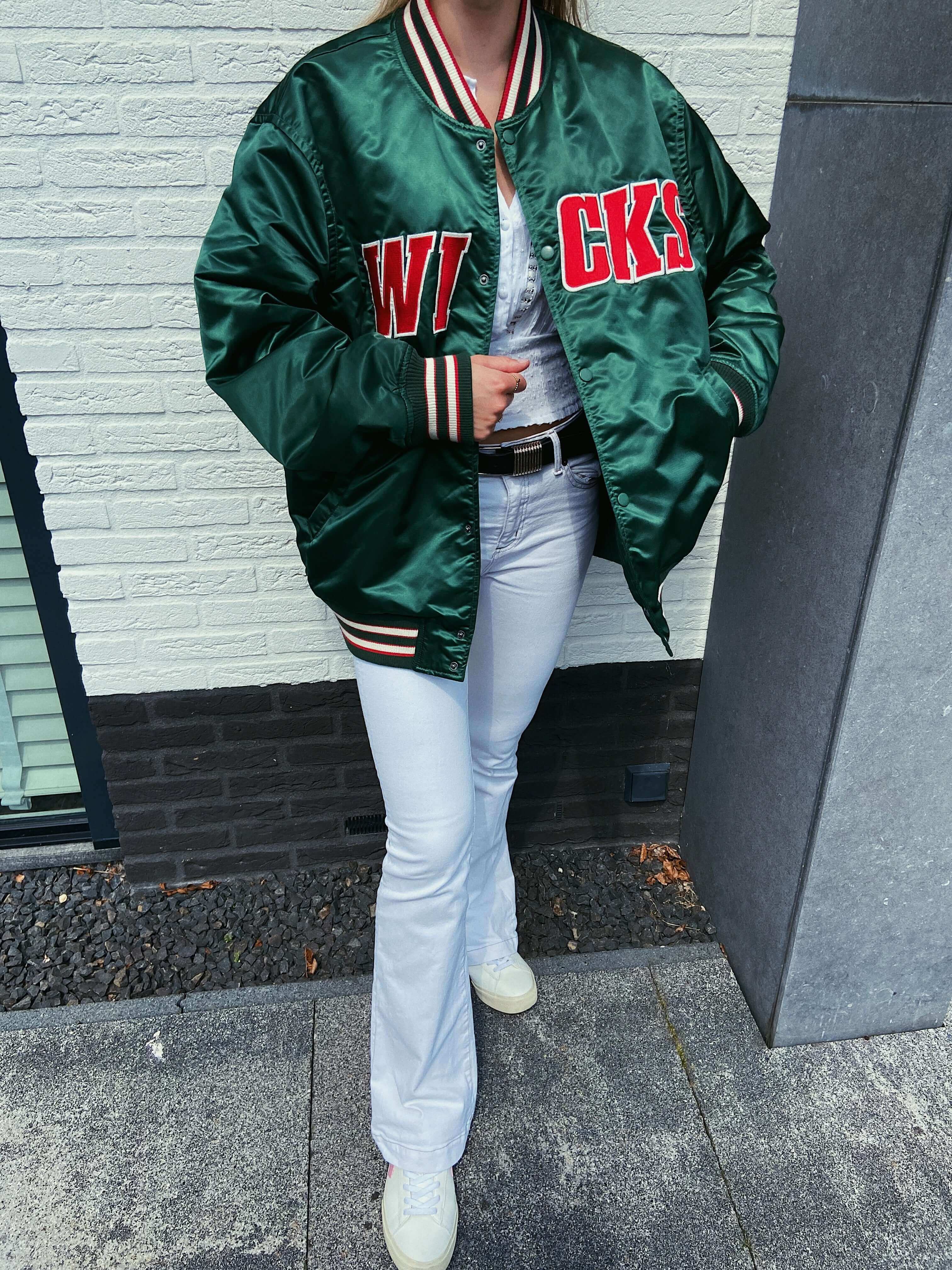 H M Wicks bomber satin green oversized Laura Stappers Vintage
