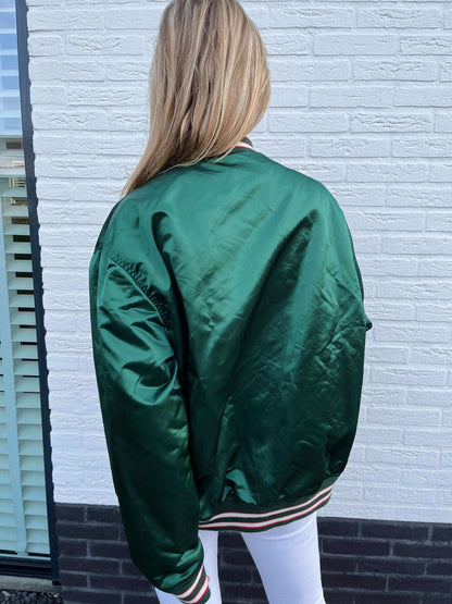 H&M Wicks bomber satijn groen oversized | Laura Stappers Vintage