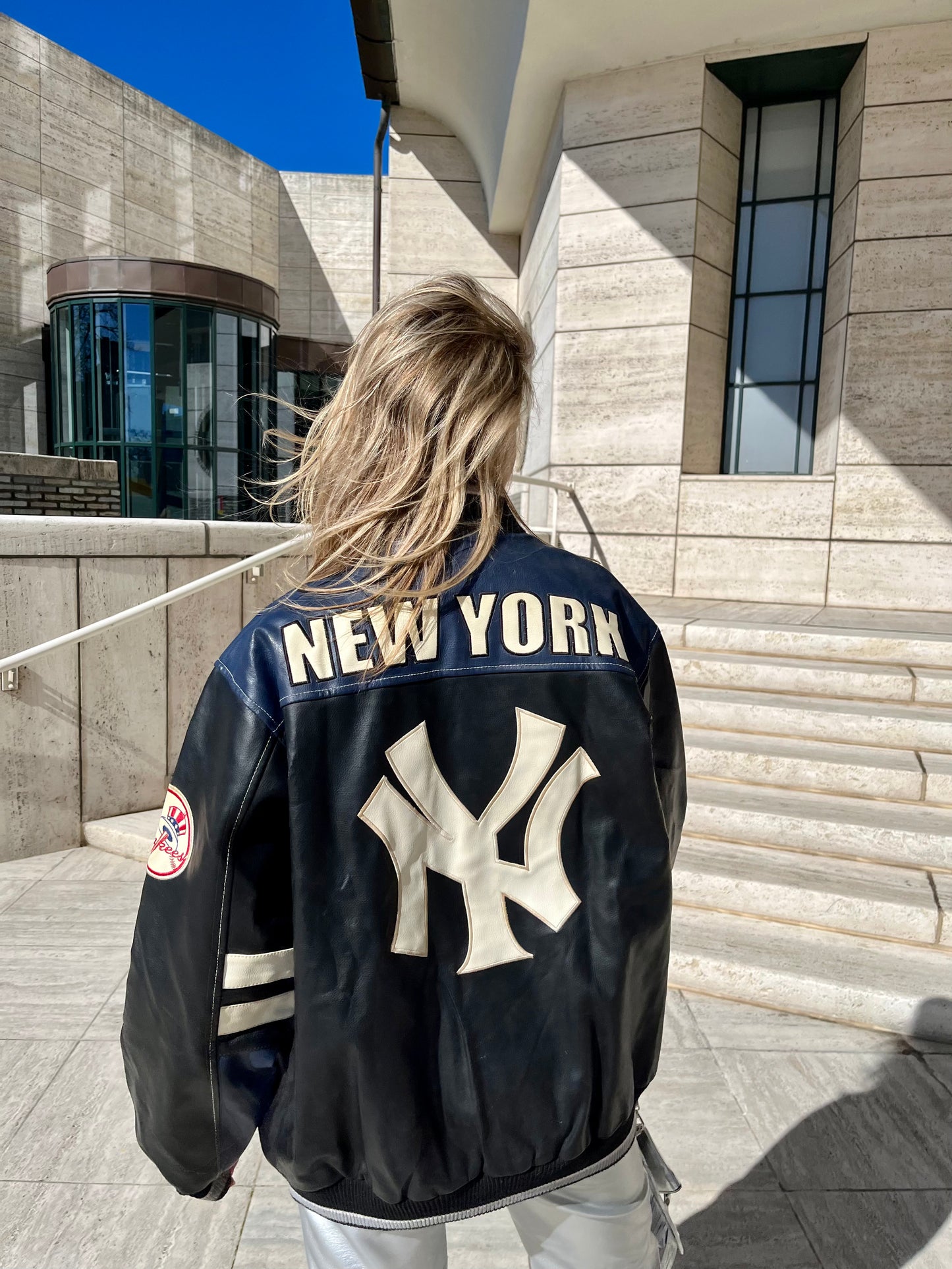 NY Yankees leather look bomber | Laura Stappers Vintage