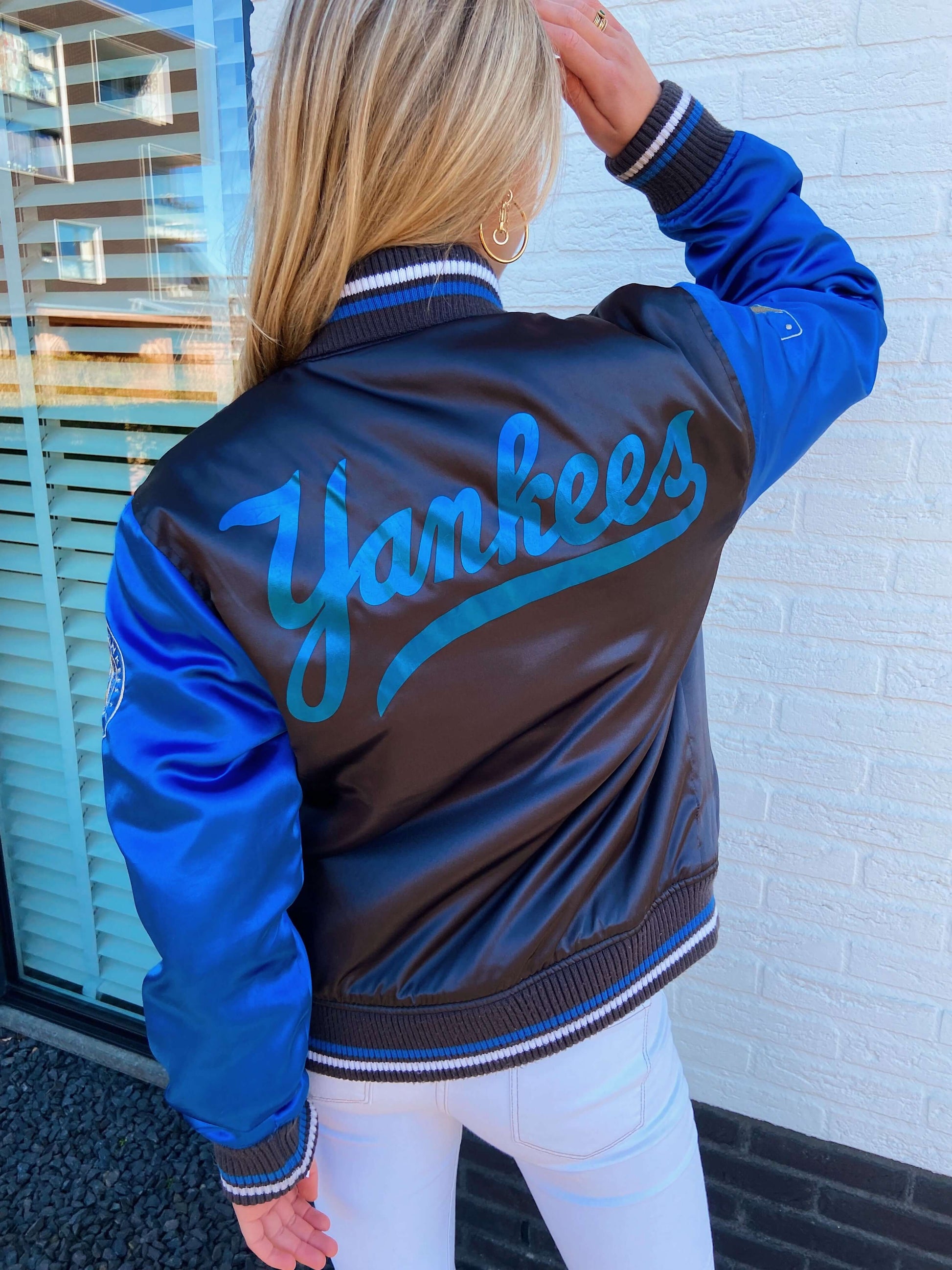 New York Yankees bomber jacket blauw metallic | Laura Stappers Vintage