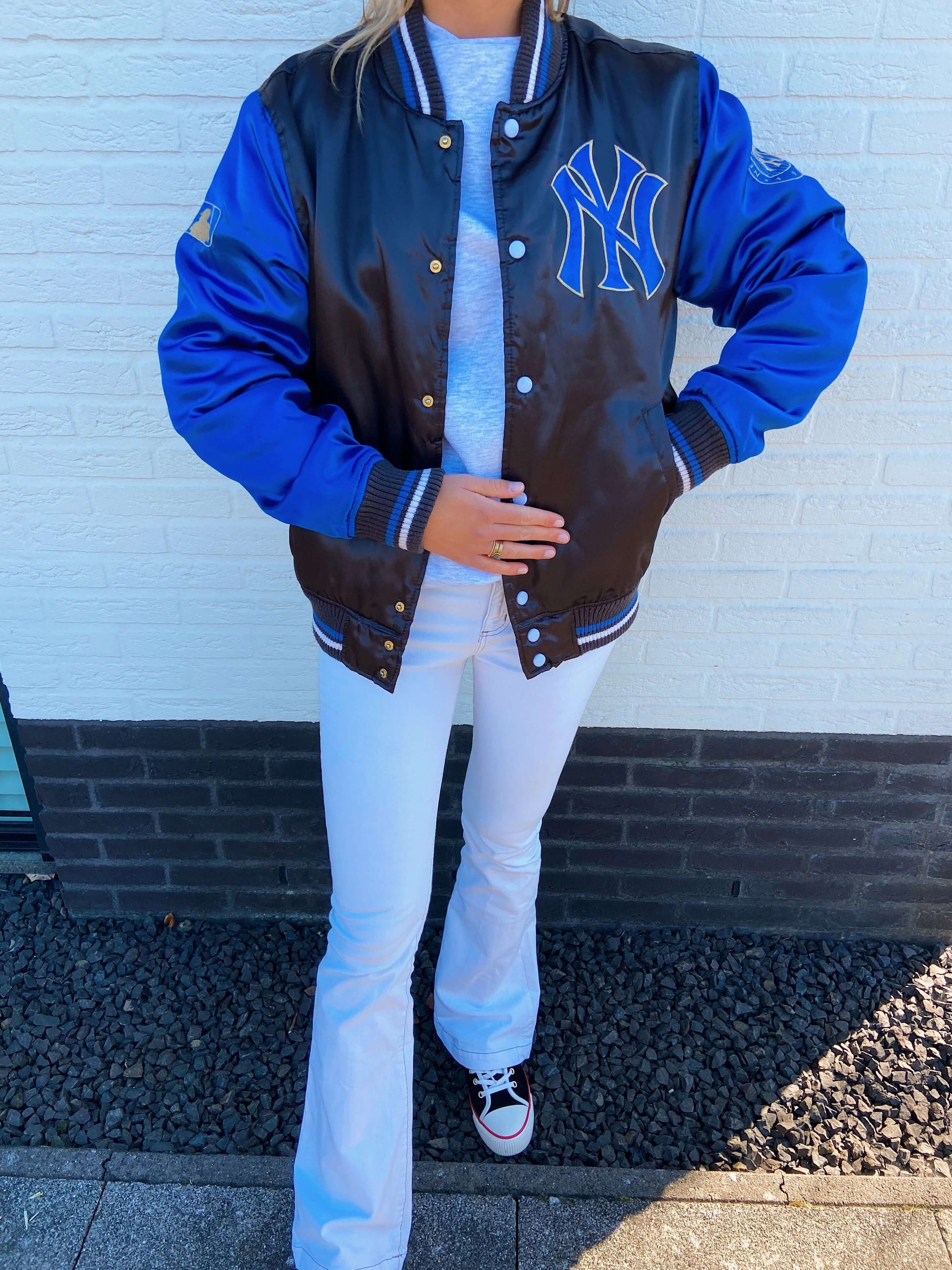 New York Yankees bomber jacket blauw metallic | Laura Stappers Vintage