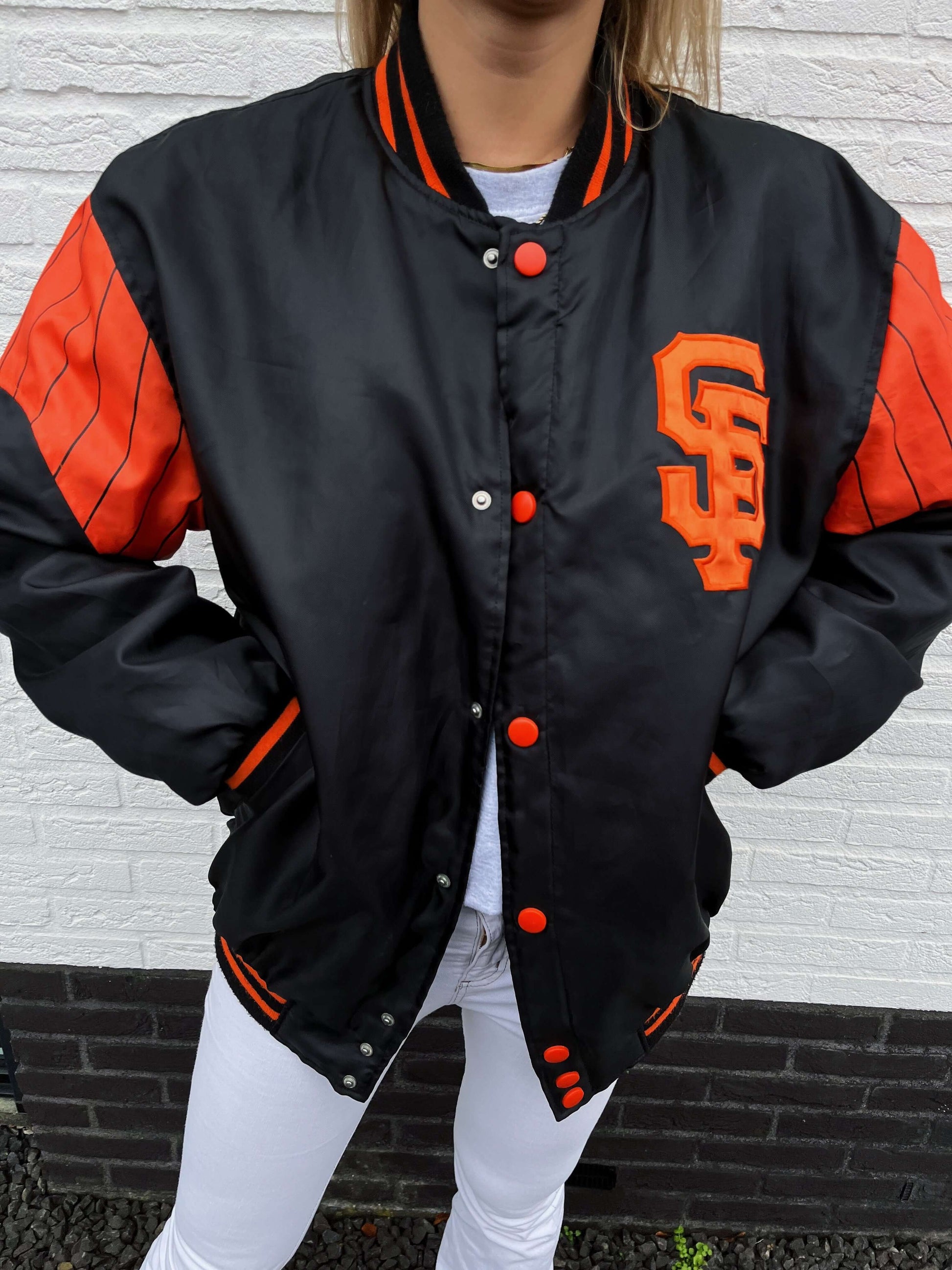 80s San Francisco Giants Bomber Black Satin Jacket