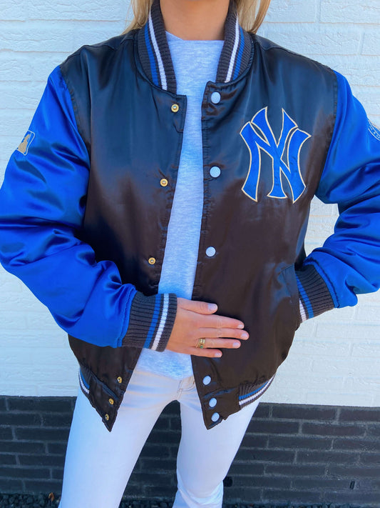 New York Yankees bomber jacket blauw metallic | Laura Stappers Vintage