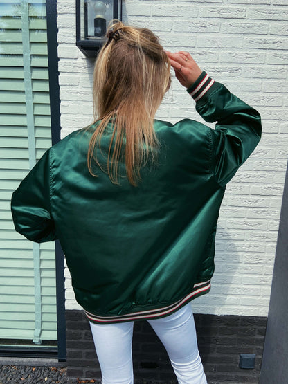 H&M Wicks bomber satijn groen oversized | Laura Stappers Vintage