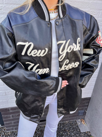 NY Yankees leather look bomber | Laura Stappers Vintage