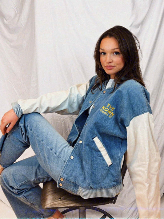 Vintage denim baseball bomber jacket | Laura Stappers Vintage