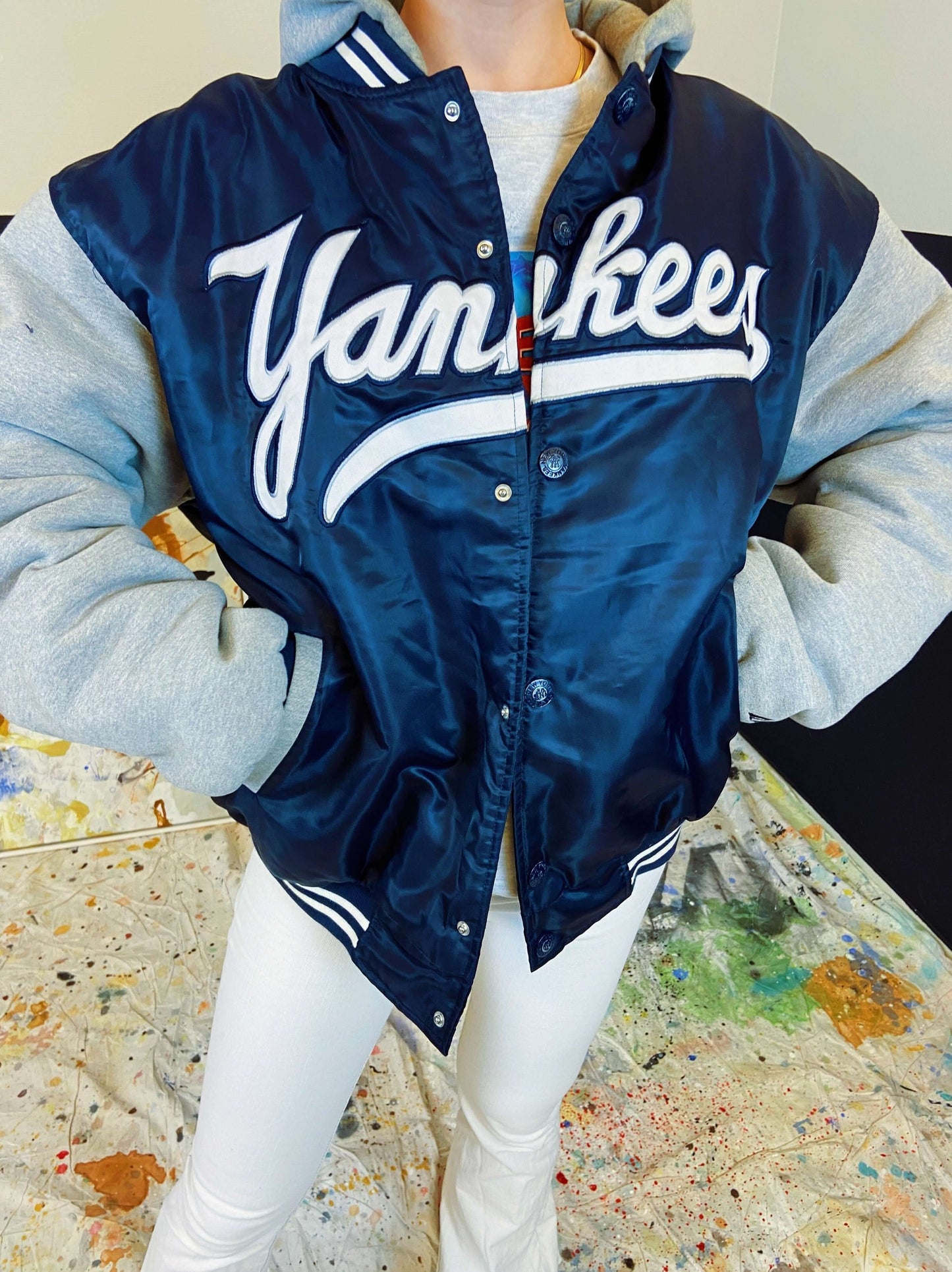 Yankees hooded bomber spell out | Laura Stappers Vintage