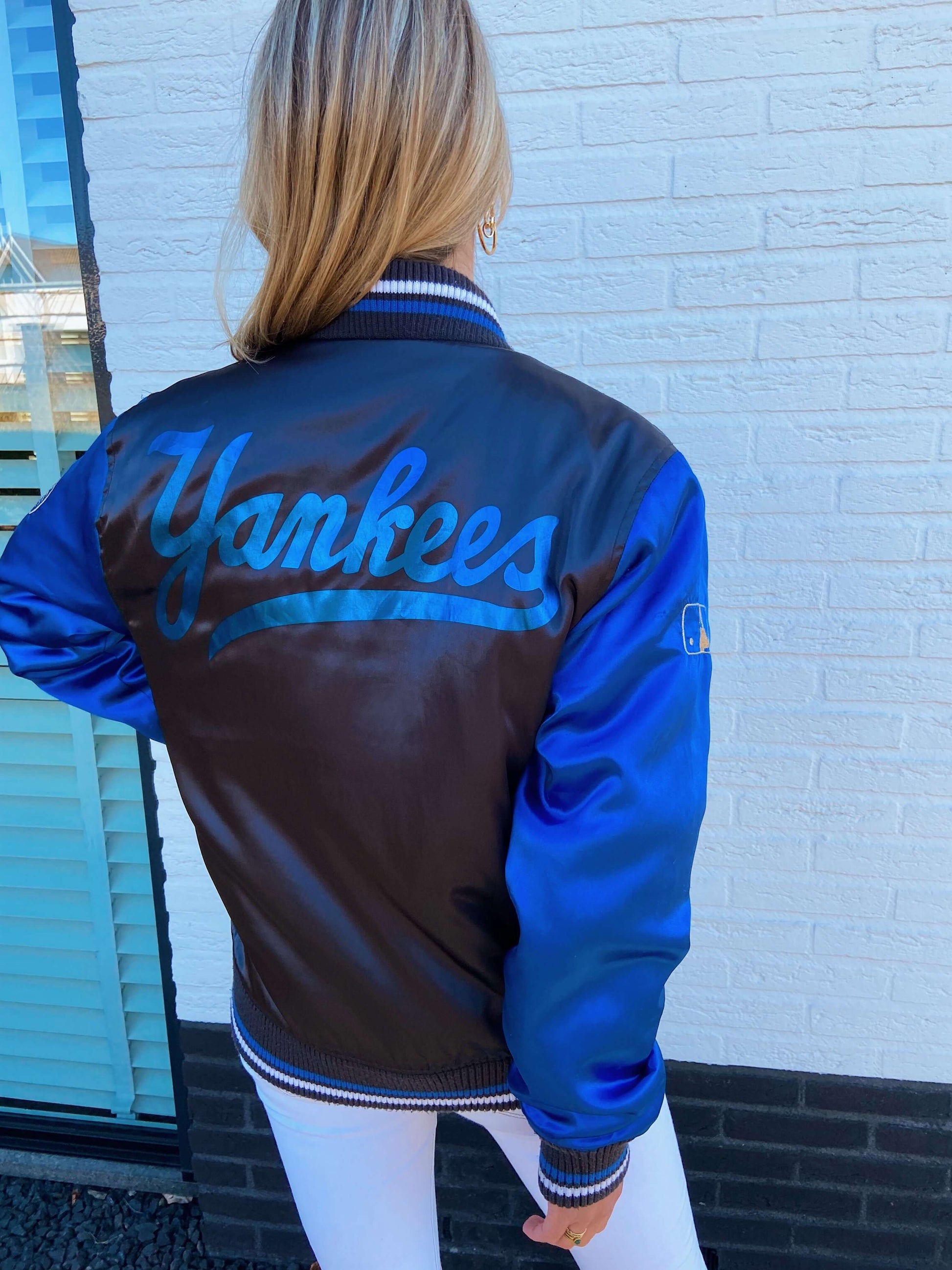 New York Yankees bomber jacket blauw metallic | Laura Stappers Vintage