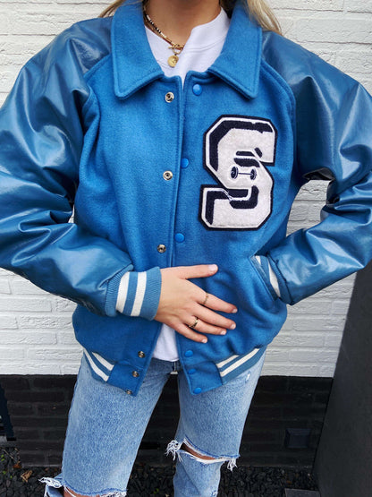 Vintage varsity bomber jacket blauw| Laura Stappers Vintage