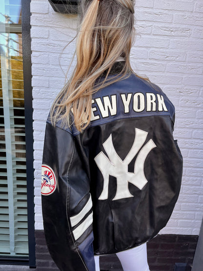 NY Yankees leather look bomber | Laura Stappers Vintage