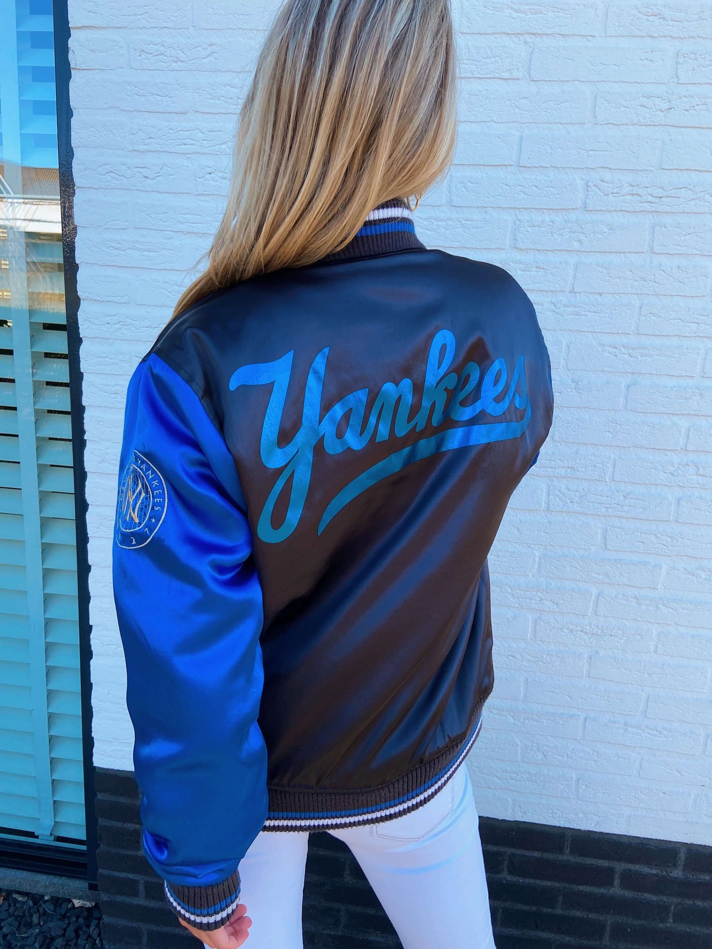 New York Yankees bomber jacket blauw metallic | Laura Stappers Vintage