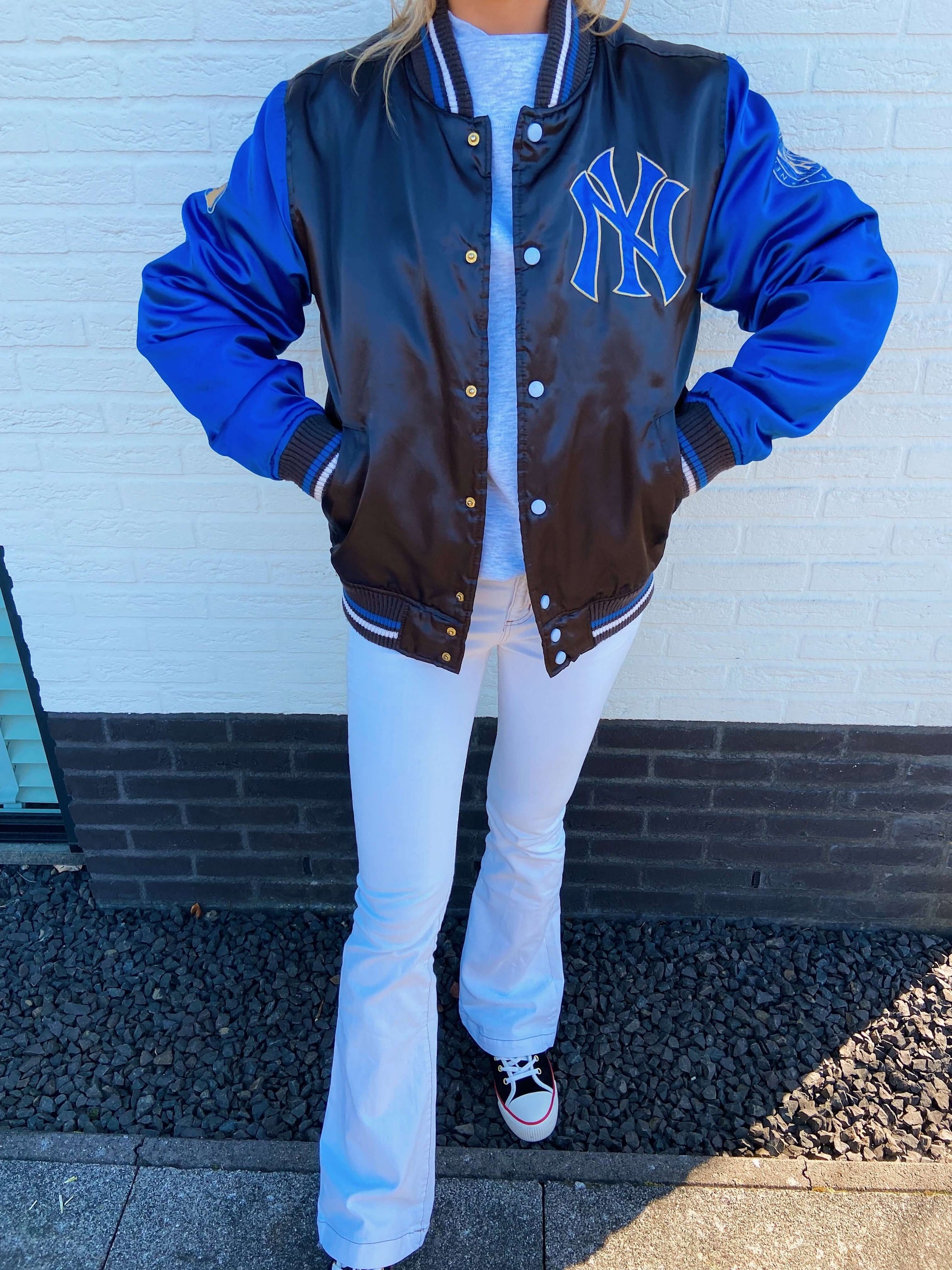 New York Yankees bomber jacket blauw metallic | Laura Stappers Vintage